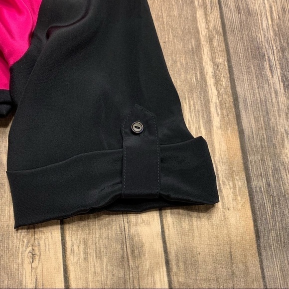 AMANDA UPRICHARD Silk Blouse Color Block short sleeve Top preppy minimalist MED - Picture 5 of 7